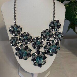 Beautiful Charter Club Blue and Clear Stones in Silver Tone Necklace (19")